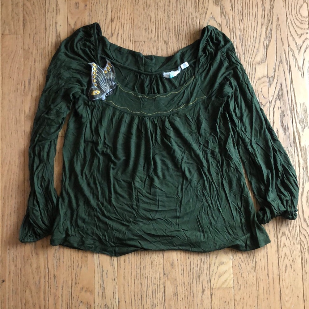 Anthropologie Green butterfly shirt Lrg